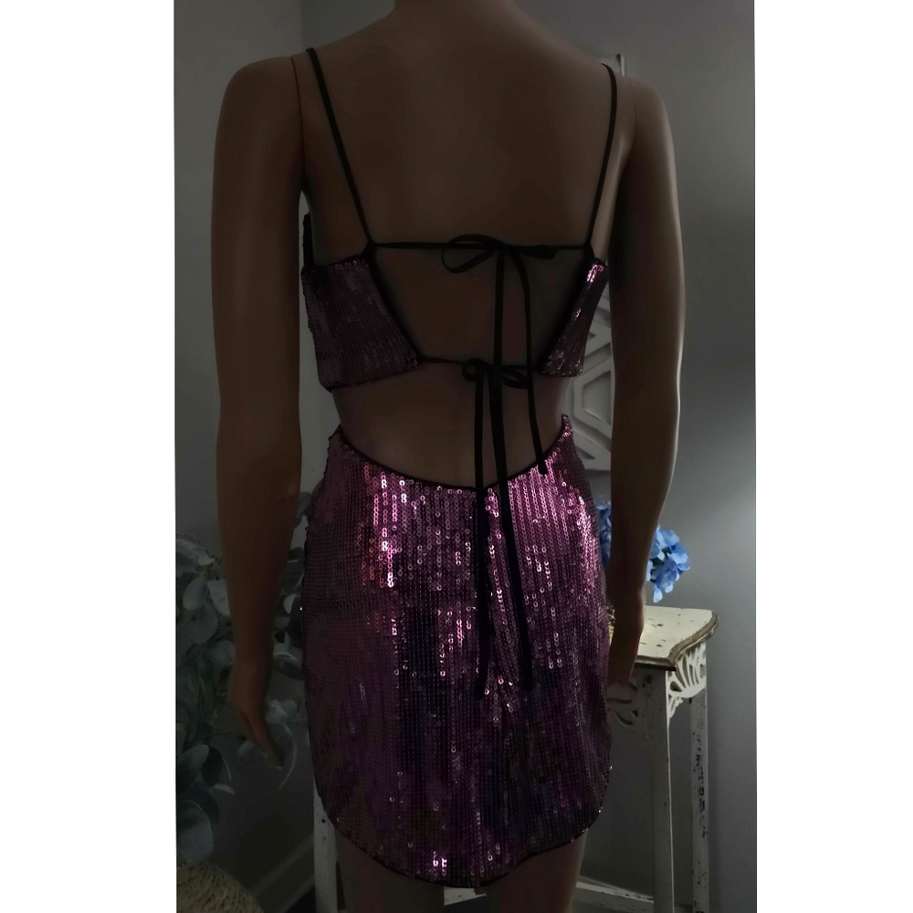 NBD Cindy Pink Sequin Strappy Cut Out Open Back Mini Dress Size XXS - Picture 4 of 9